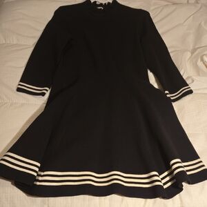 Anne Klein Black and White Striped Knit Dress